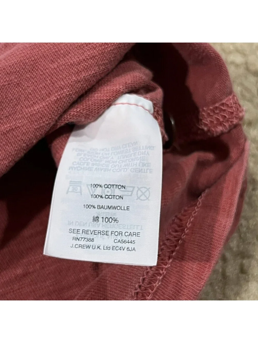 J.Crew Mens Garment Dyed Red Long Sleeve Henley T Shirt Size XL